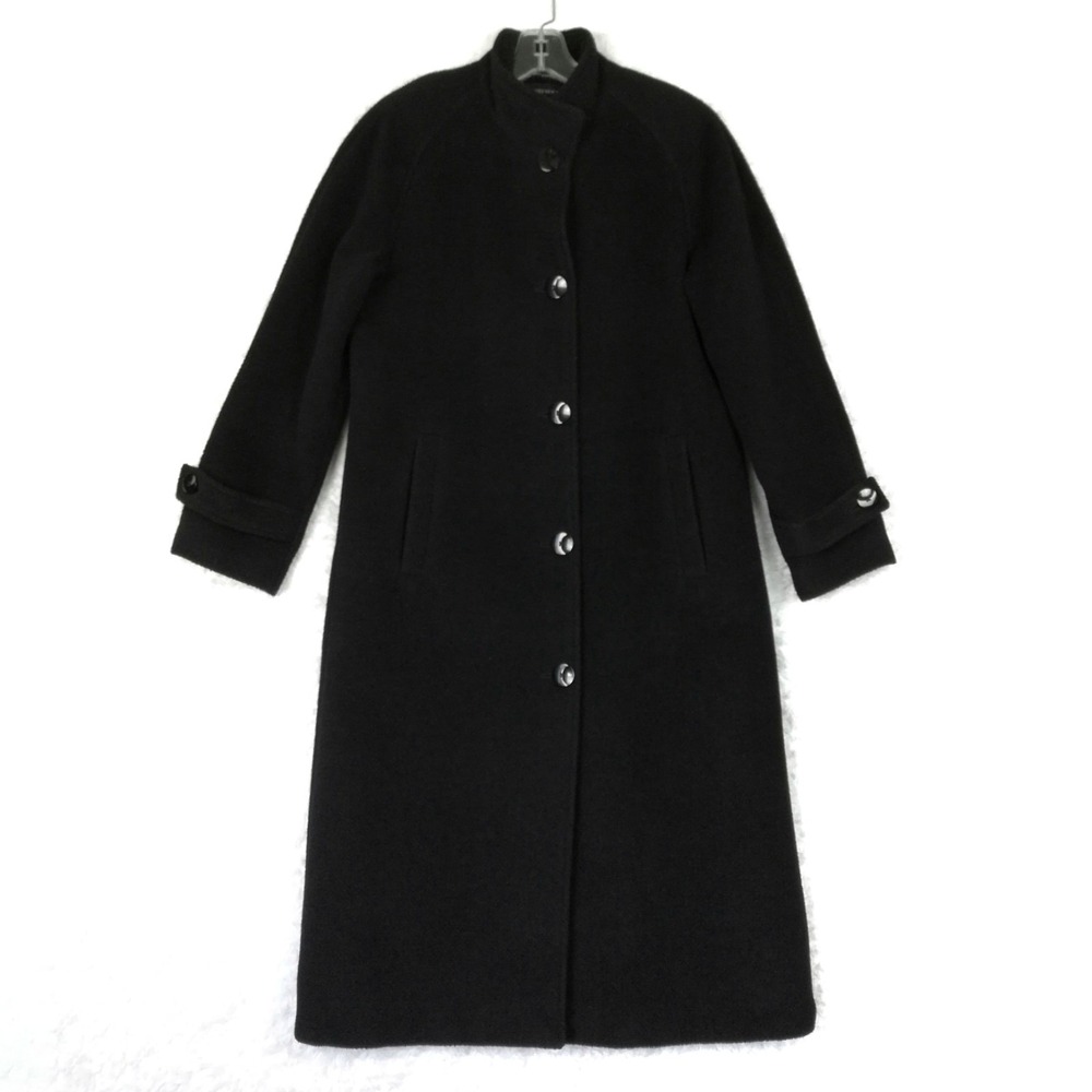 Jones New York Womens Trench Coat Wool Alpaca Blend Black Button Front Petite 8P